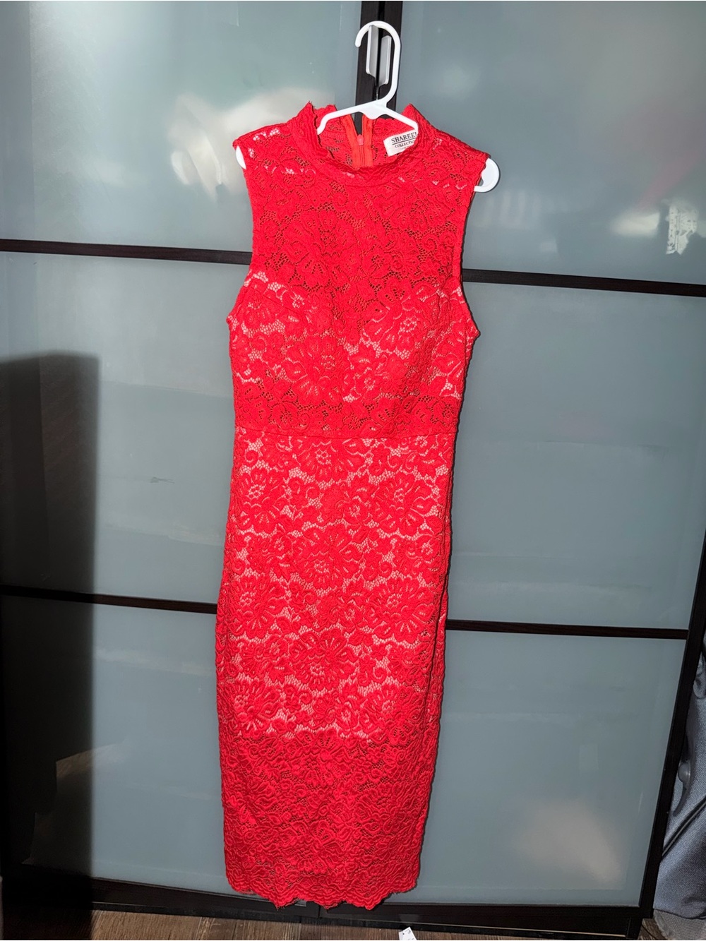 Red Lace Highneck Mini Dress.